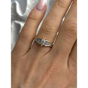 925 Sterling Silver Gold Plated Diamond Ring Size 7